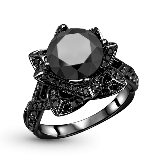 Gnoce Lotus Flower Black Moissanite Engagement Ring_1