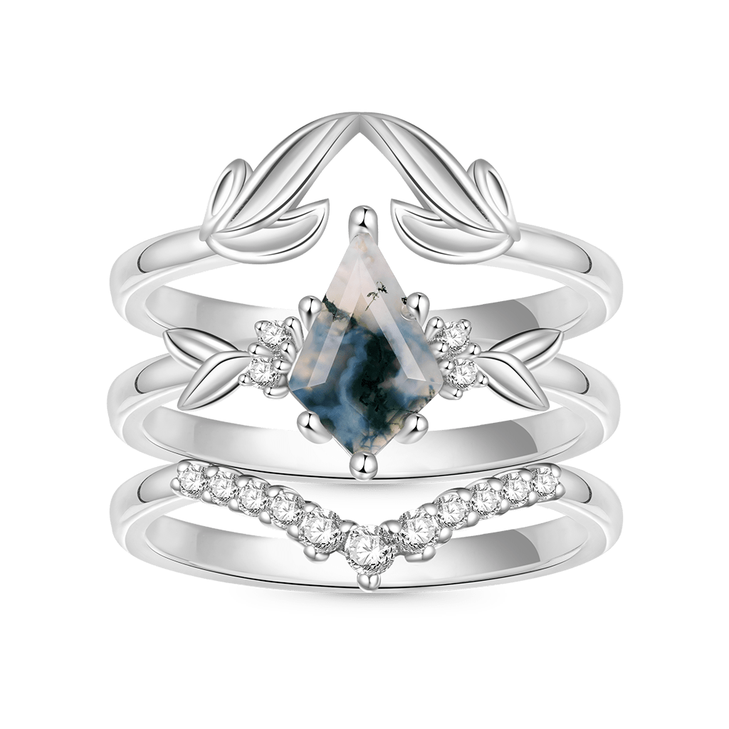 Gnoce Agate Leaf Stackable Ring Set_1