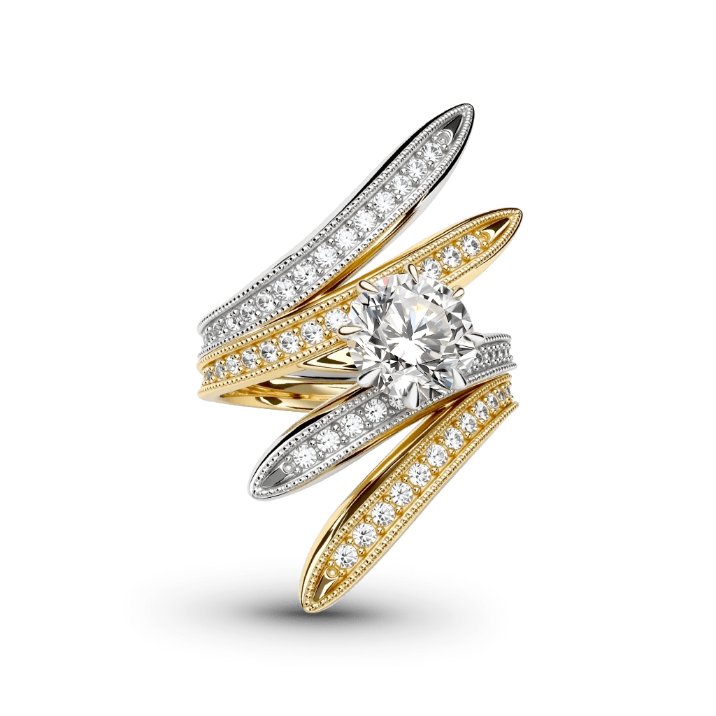 Gnoce Two-Tone Intertwined Round-Cut Moissanite Ring_4