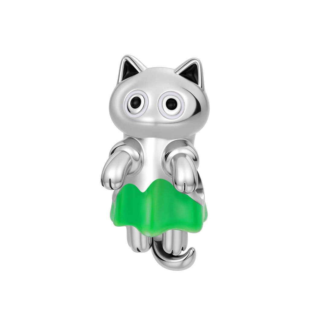 Gnoce Glow-in-the-Dark Ghost Cat Charm Platinum-plated Silver Blend_2