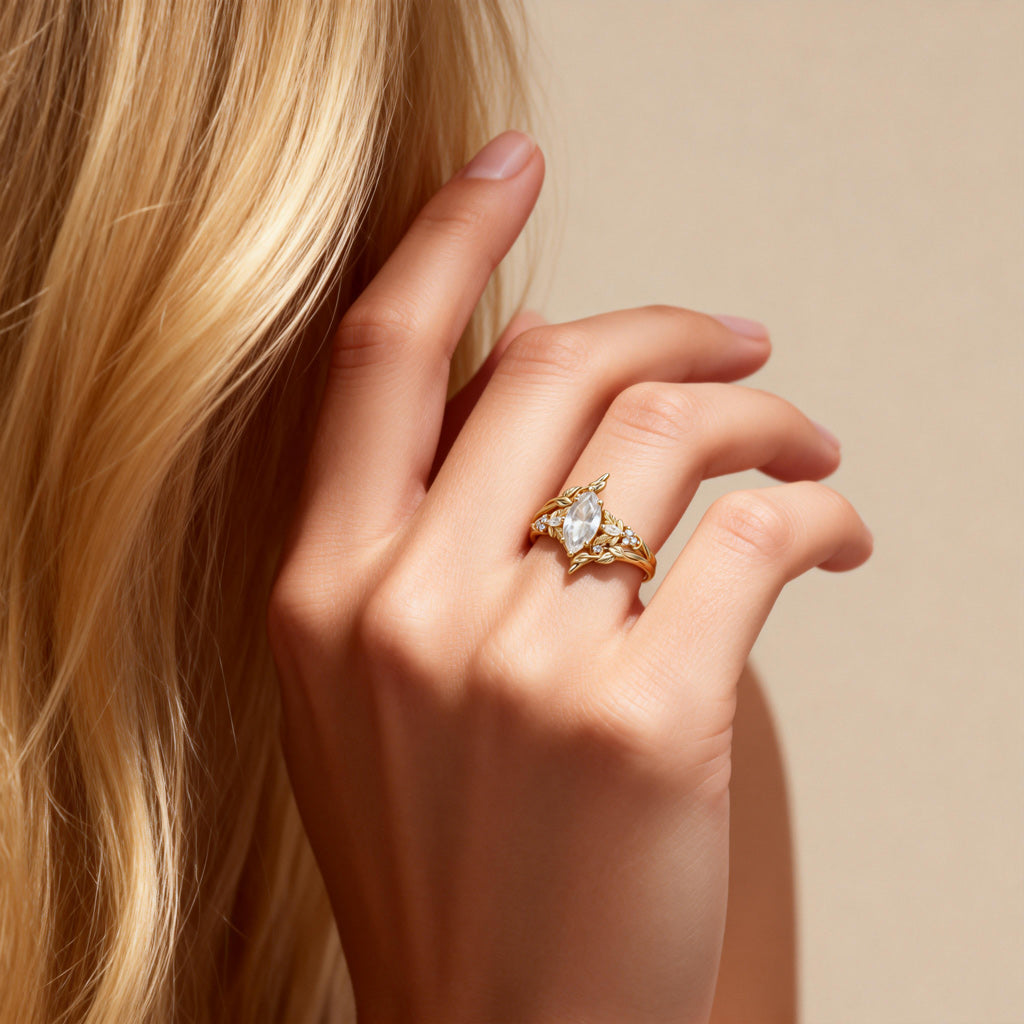 Gnoce Nature-Inspired Leaf & Vine Engagement Ring Set_2
