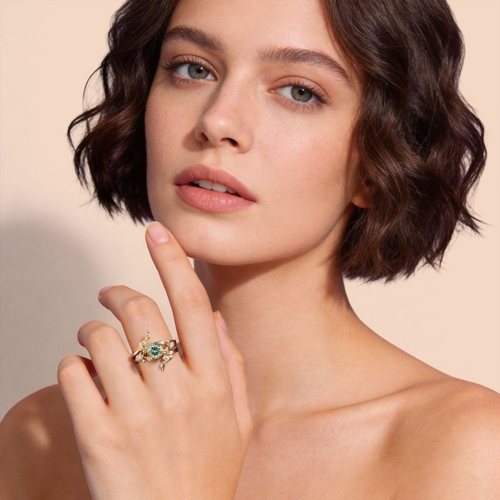 Gnoce Nature-Inspired Leaf & Floral Engagement Ring Set_3