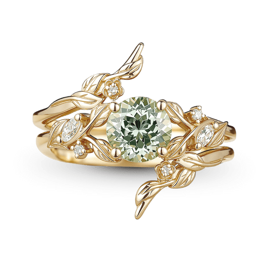 Gnoce Nature-Inspired Leaf & Floral Engagement Ring Set_1
