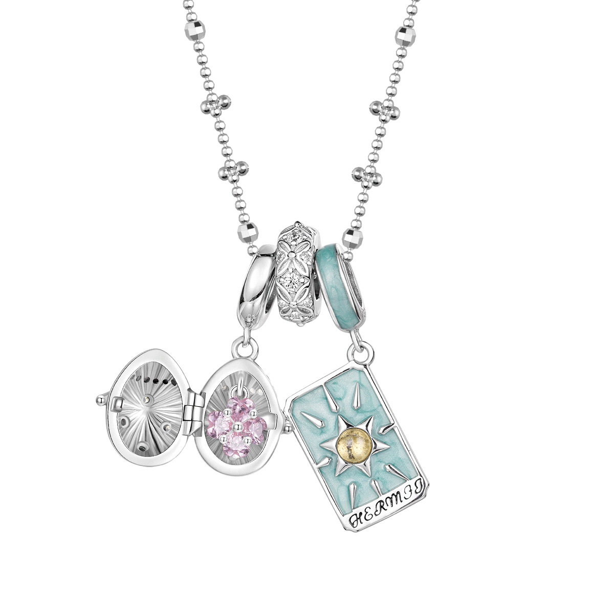 Gnoce Openable Lucky Egg and Hermit Tarot Pendant Necklace Set_1