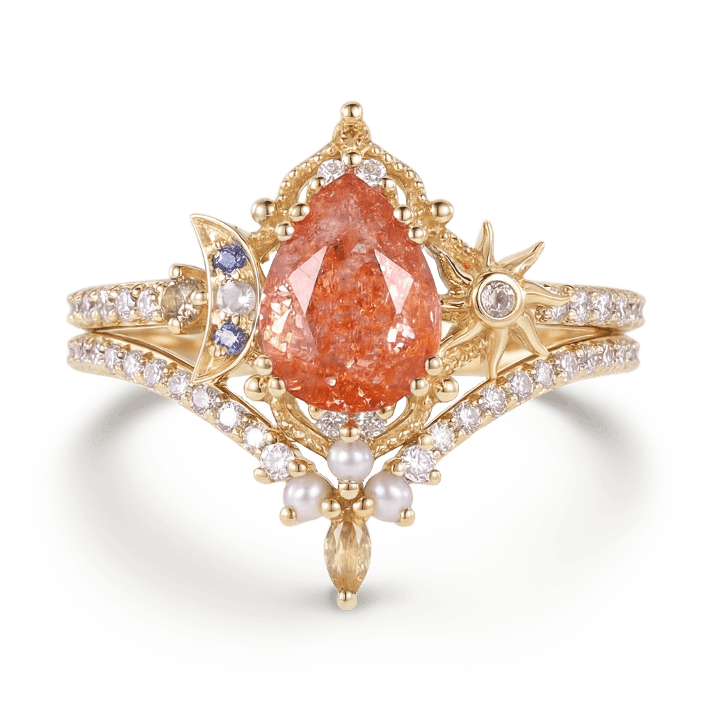 Gnoce Vintage Sun Moon Engagement Ring Set_1