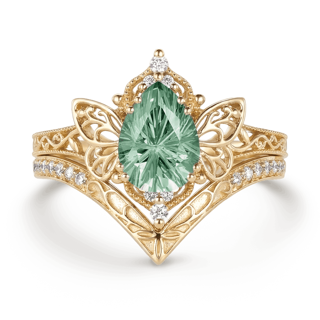 Gnoce Fairy Butterfly Vintage Engagement Ring Set_1