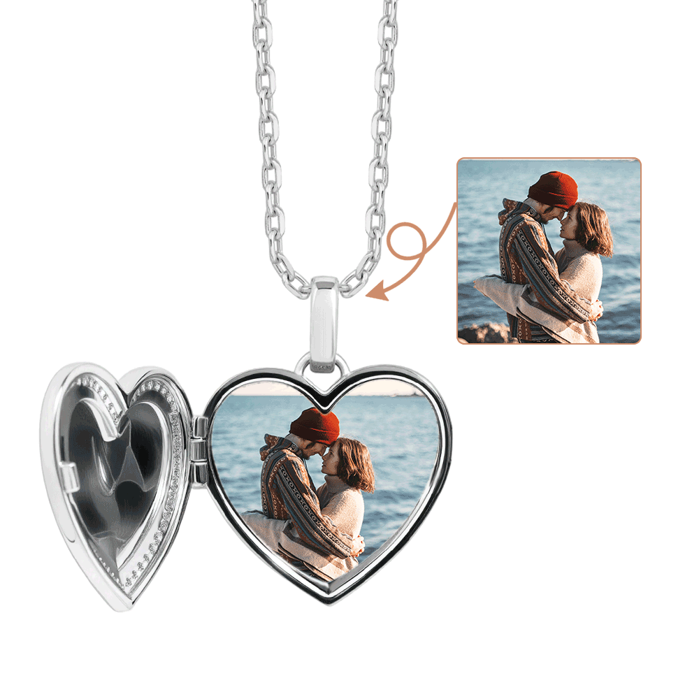 Gnoce Personalized Heart Photo Locket Necklace with Birthstone – Custom Engravable Jewelry_1