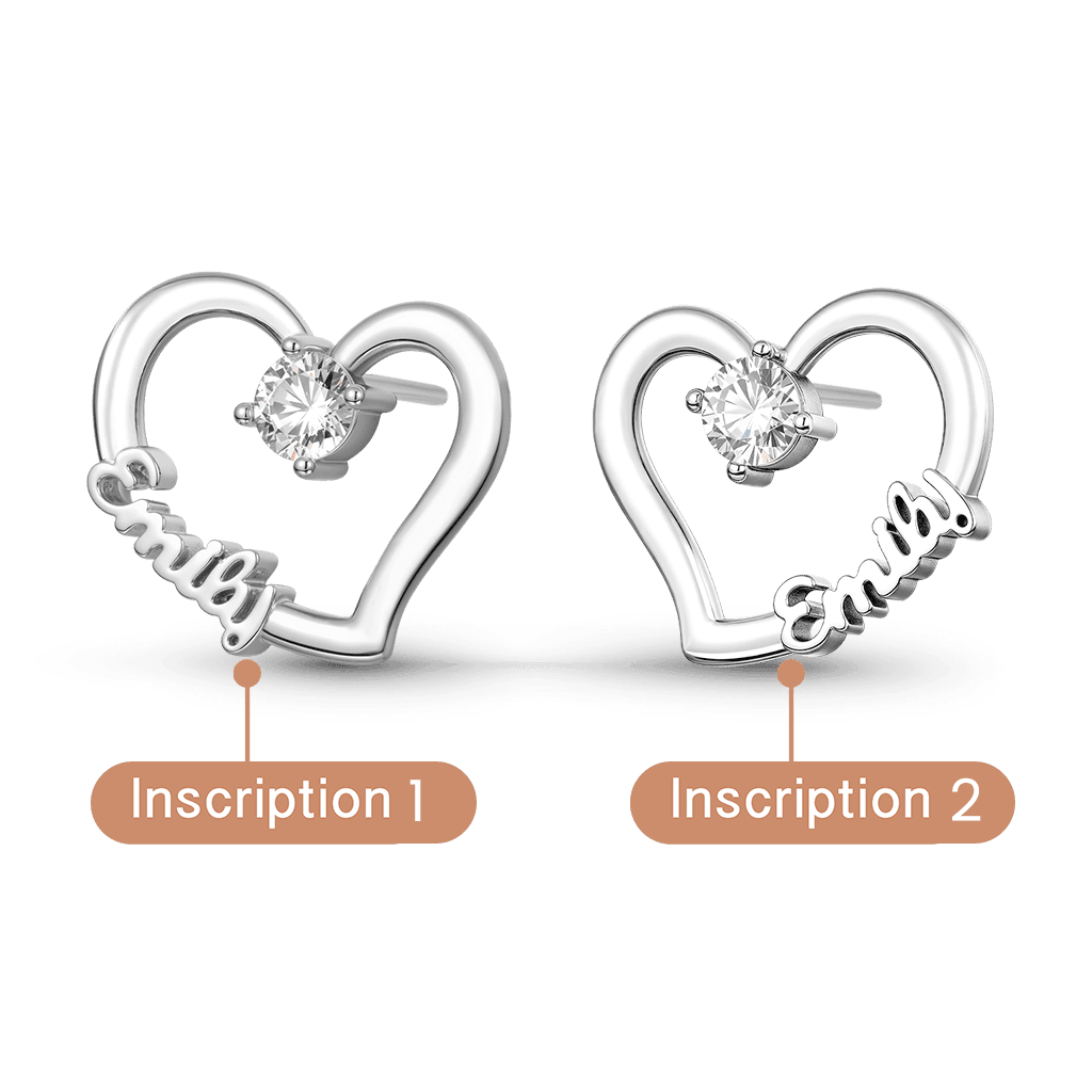 Gnoce Personalized Heart Name Earrings with Custom Birthstone_3