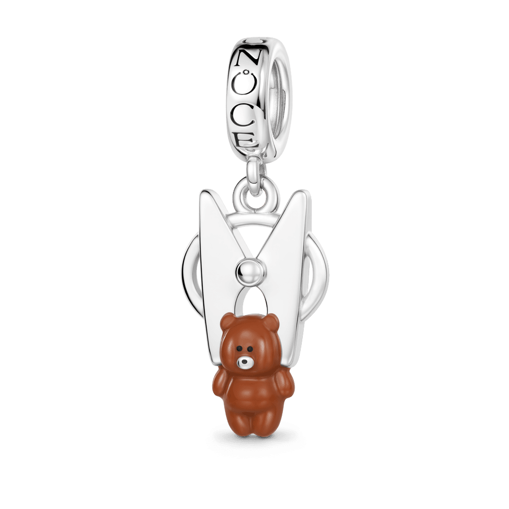 Gnoce Teddy Bear Clothespin Charm Platinum-plated Silver Blend_1