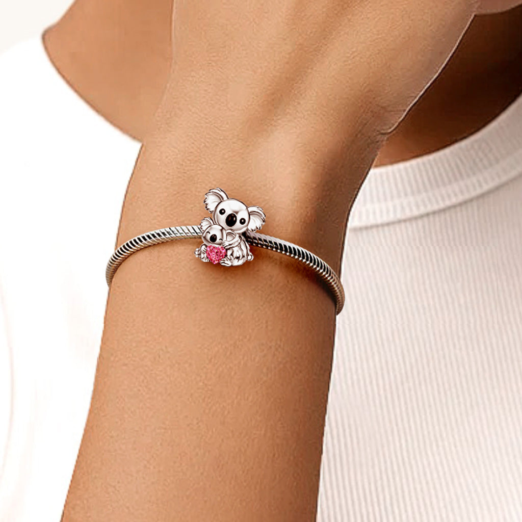 Gnoce Koala Embraces Baby Personalized Heart Birthstone Charm Platinum-plated Silver Blend_2