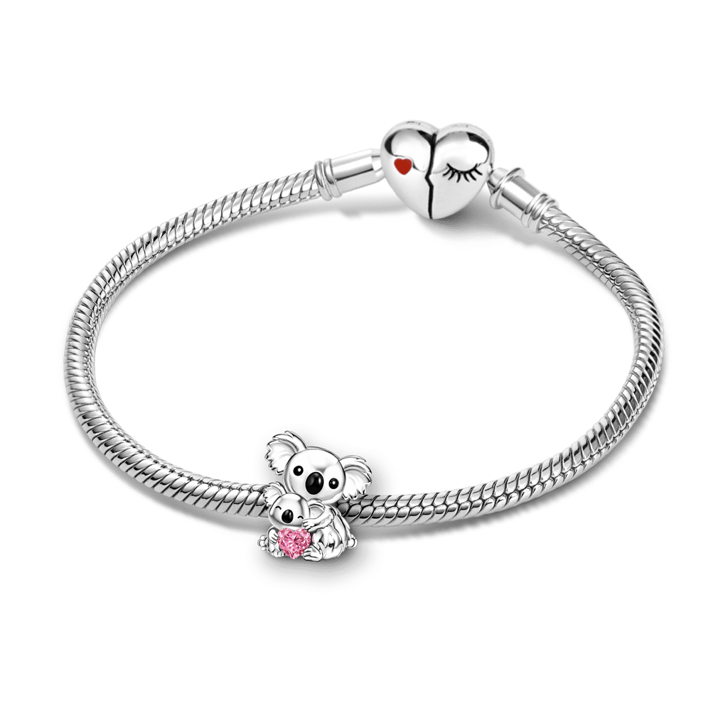 Gnoce Koala Embraces Baby Personalized Heart Birthstone Charm Platinum-plated Silver Blend_3