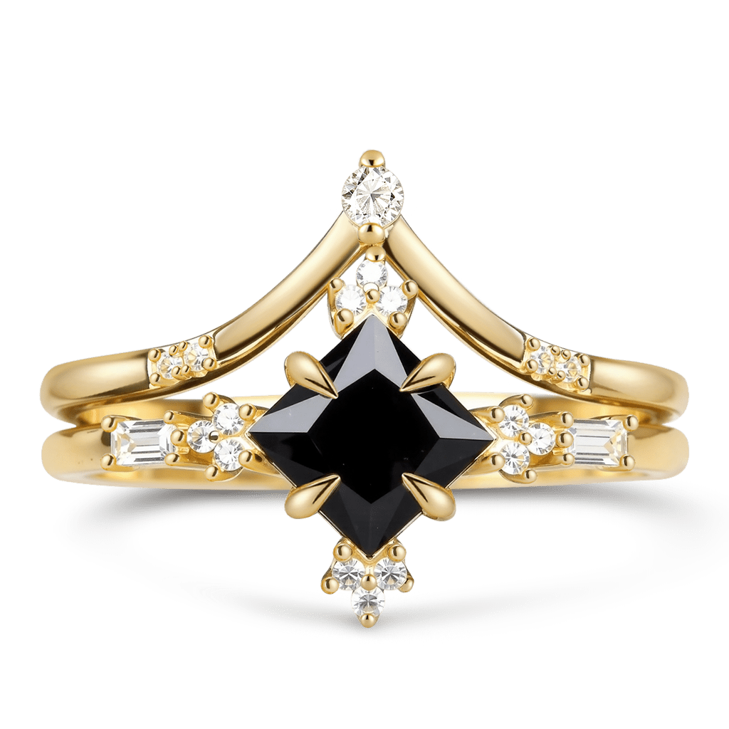 Gnoce Two-Tone Inlay Princess-Cut Stackable Ring Set_4
