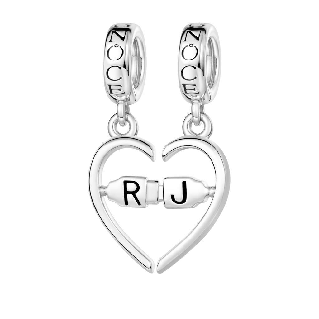 Gnoce Splittable Heart Engravable Charm Platinum-plated Silver Blend_1