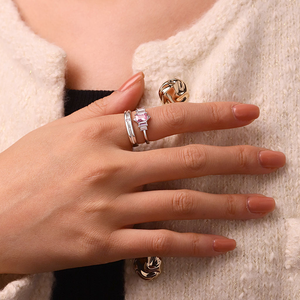Gnoce Pink Cubic Zirconia Wedding Couple Rings_4