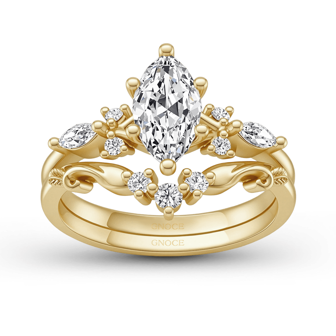 Gnoce Marquise Moissanite Vintage Filigree Engagement Ring Set_5