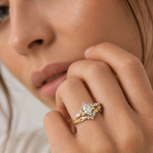 Gnoce Marquise Moissanite Vintage Filigree Engagement Ring Set_2