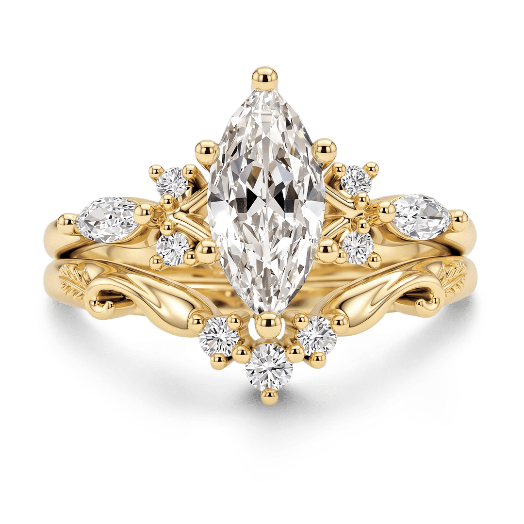 Gnoce Marquise Moissanite Vintage Filigree Engagement Ring Set_1