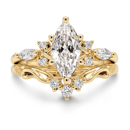 Gnoce Marquise Moissanite Vintage Filigree Engagement Ring Set_1
