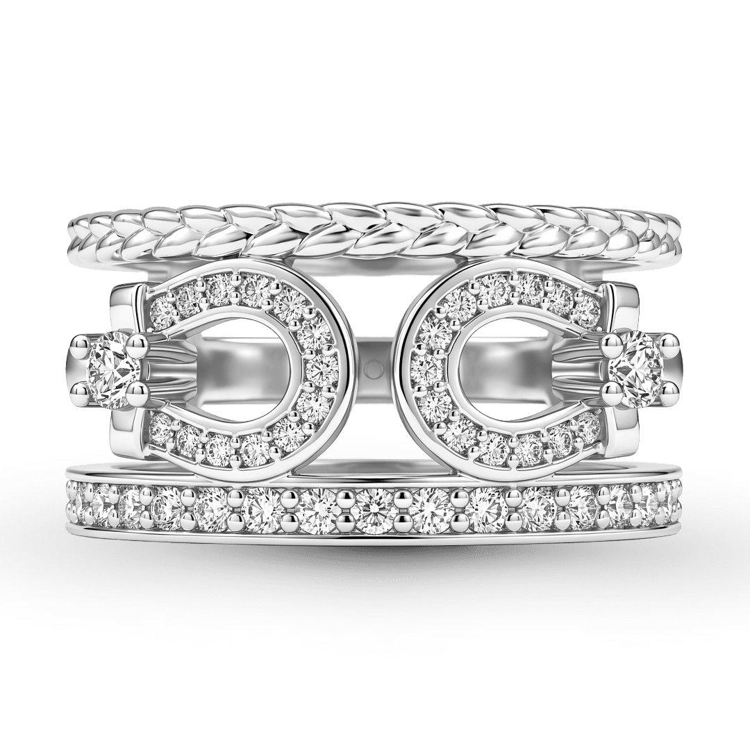 Gnoce Braided Three-Tier Horseshoe Ring Platinum-plated Silver Blend_1