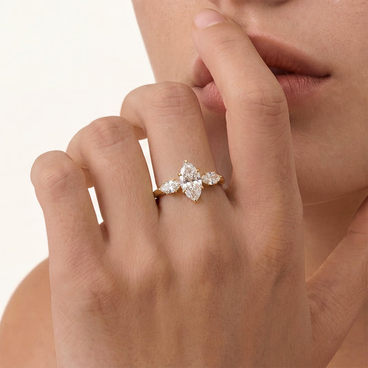 Gnoce Three Marquise Cut Moissanite Ring_2
