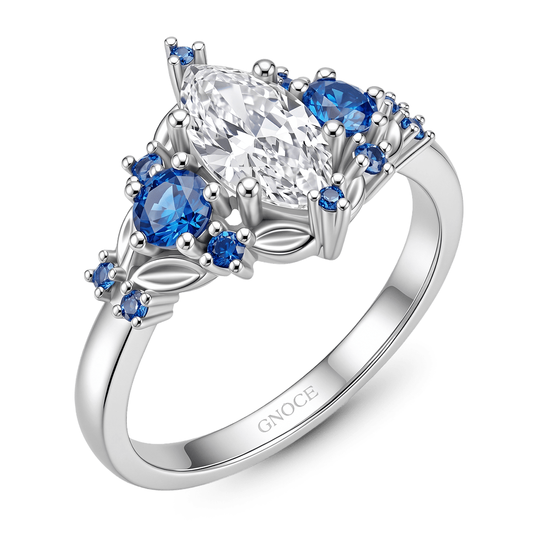 Gnoce Marquise-Cut Moissanite Blue Gemstone Ring Platinum-plated Silver Blend_5