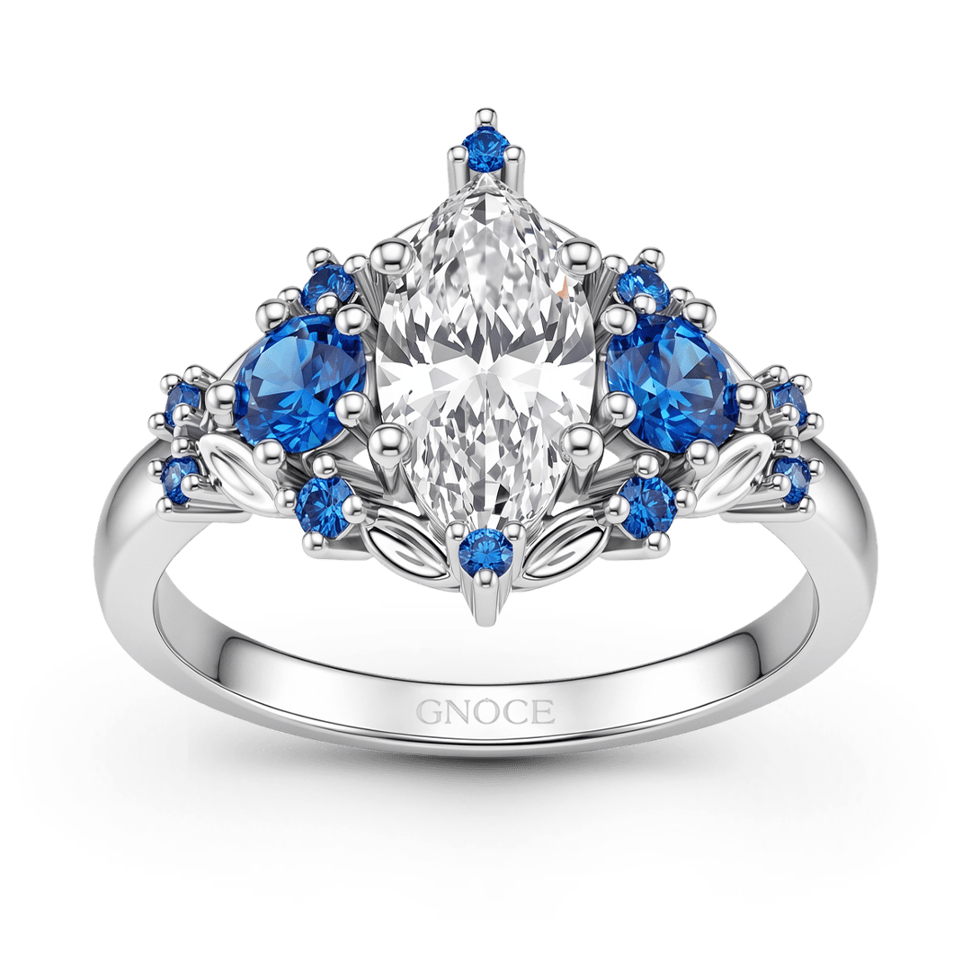 Gnoce Marquise-Cut Moissanite Blue Gemstone Ring Platinum-plated Silver Blend_4