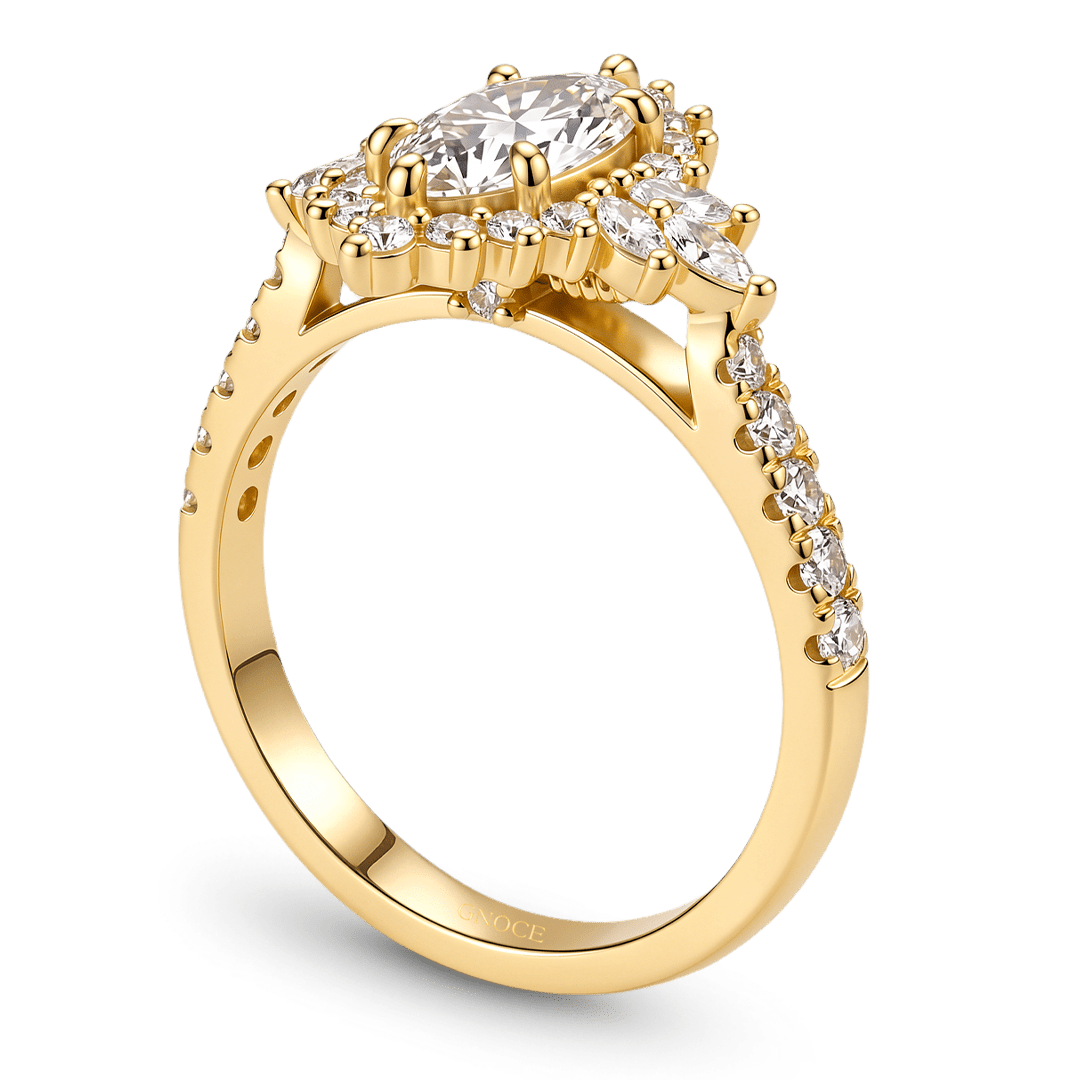 Gnoce Marquise Cut Moissanite Halo Cluster Engagement Ring_4