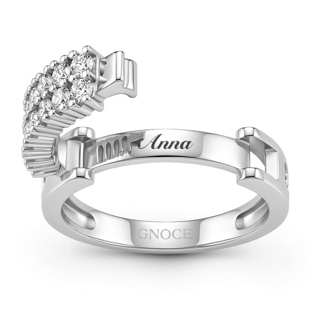 Gnoce Two Row Diamond Inscription Ring Platinum-plated Silver Blend_5