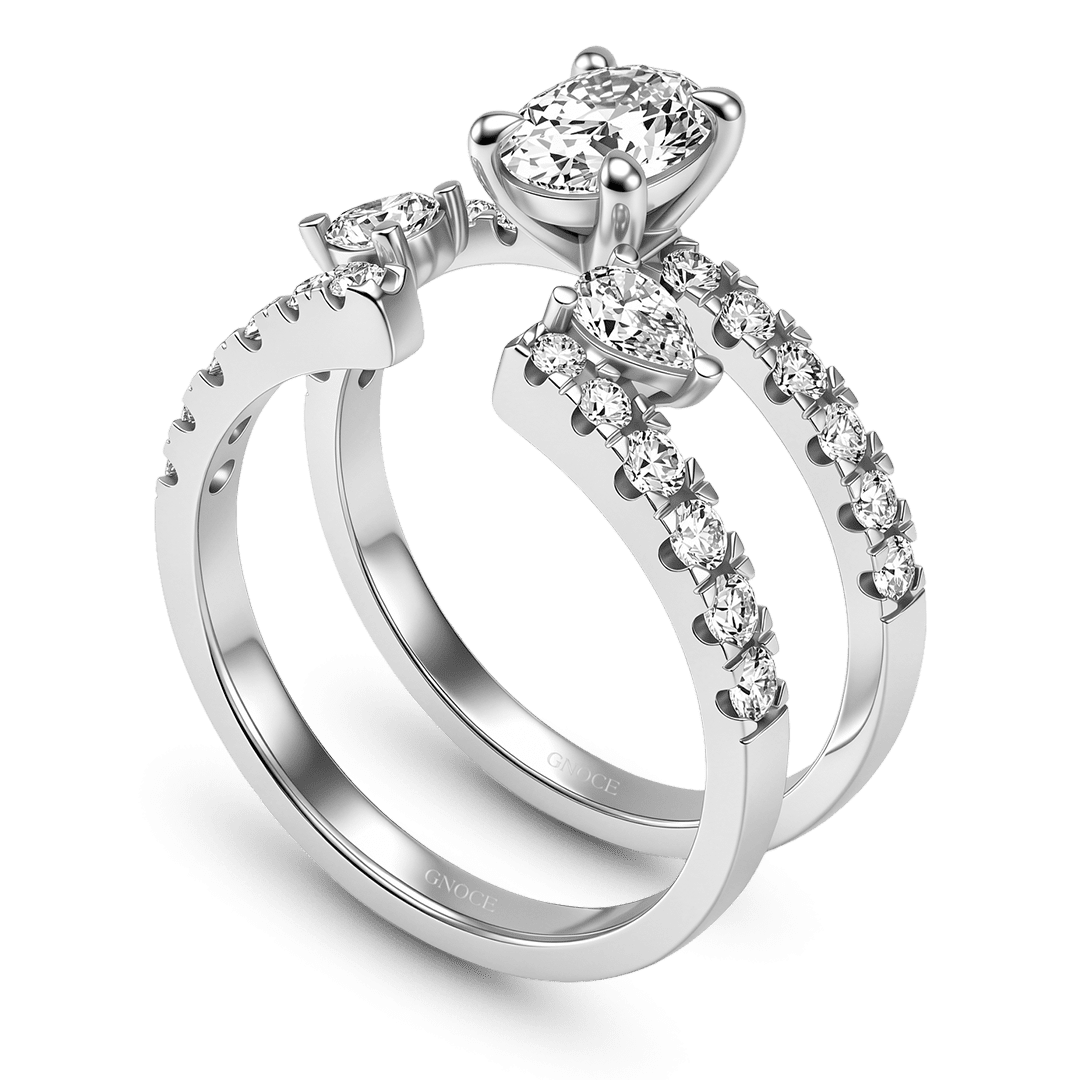 Gnoce Oval Cut Moissanite Engagement Ring Set  Platinum-plated Silver Blend_5