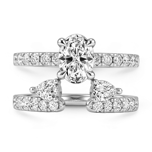 Gnoce Oval Cut Moissanite Engagement Ring Set  Platinum-plated Silver Blend_1