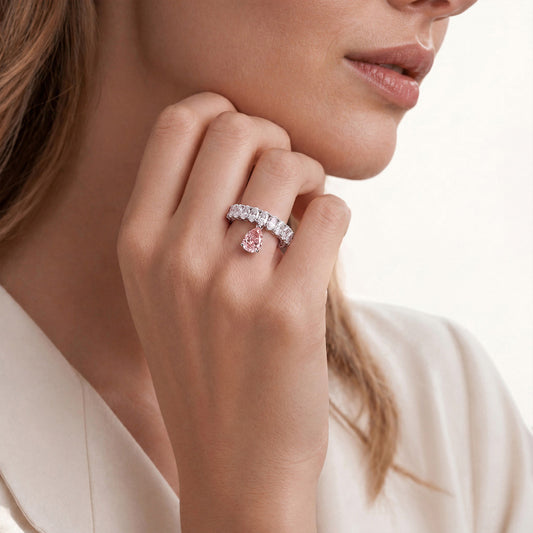 Gnoce Pink Pear Cut Eternity Ring Platinum-plated Silver Blend_2