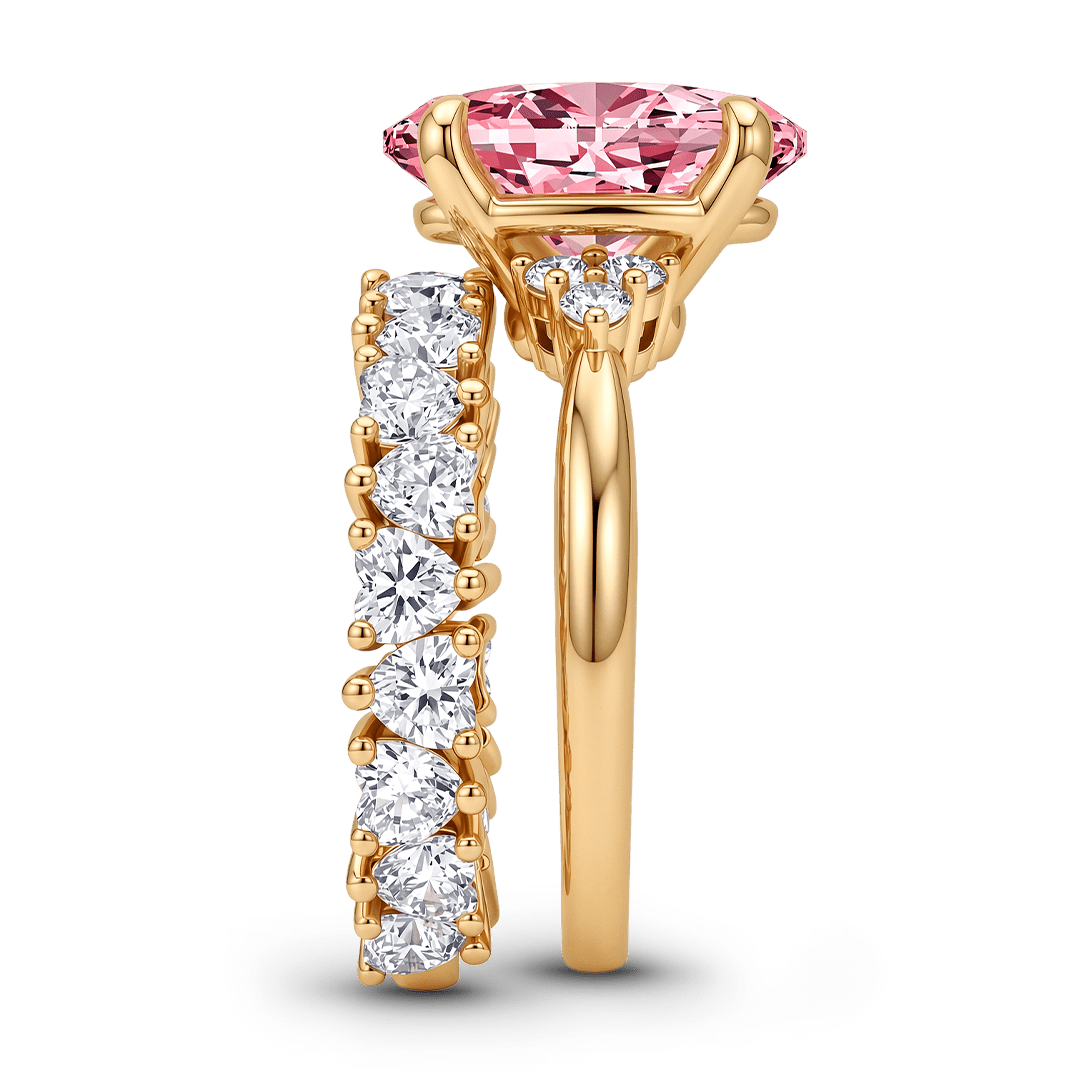 Gnoce Pink Oval Cut Heart Engagement Ring Set_5