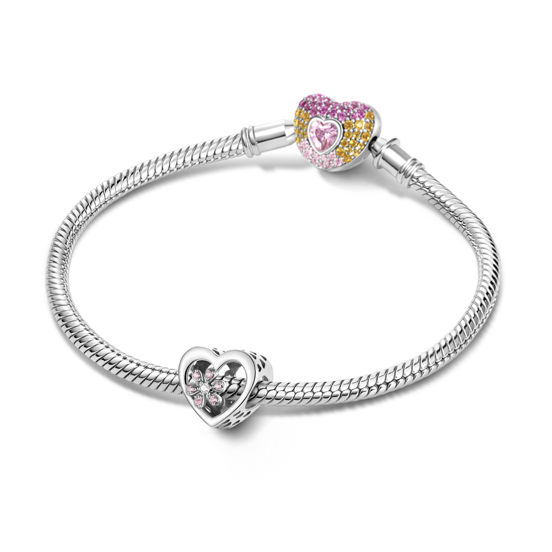 Gnoce Japanese Style Heart-shaped Cherry Blossom Beads 925 Sterling Silver_3