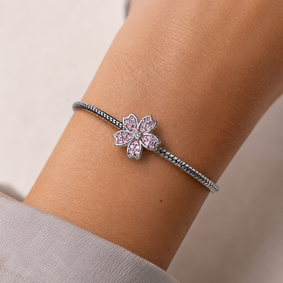 Gnoce Japanese-style Cherry Blossom Stopper Charm 925 Sterling Silver_2
