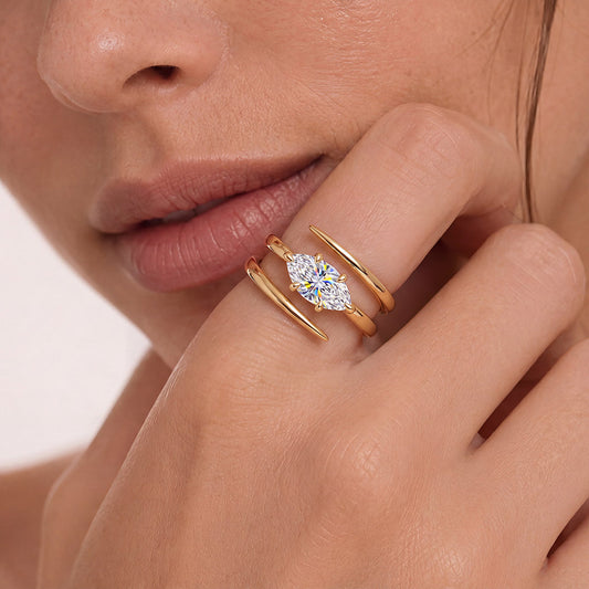 Gnoce Marquise Cut Moissanite Twist Spiral Band Engagement Ring_2