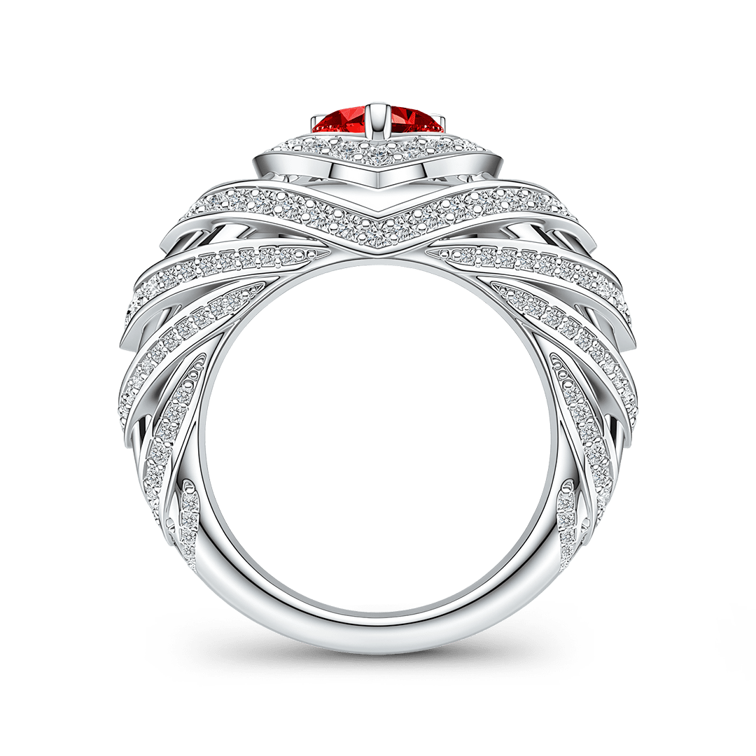 Gnoce Heart Red Gemstone Halo Wavy Ring Platinum-plated Silver Blend_5
