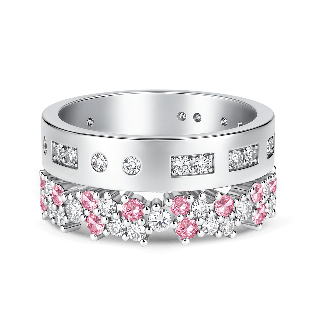 Gnoce Round Cut Baguette Stacking Band Ring Platinum-plated Silver Blend_1