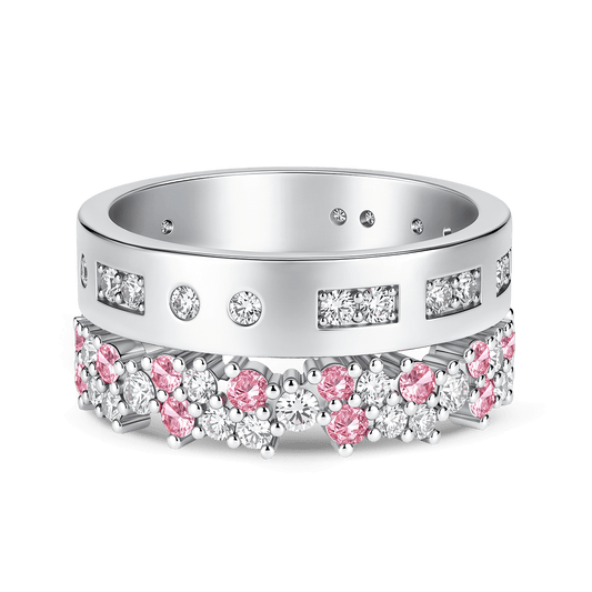 Gnoce Round Cut Baguette Stacking Band Ring Platinum-plated Silver Blend_1
