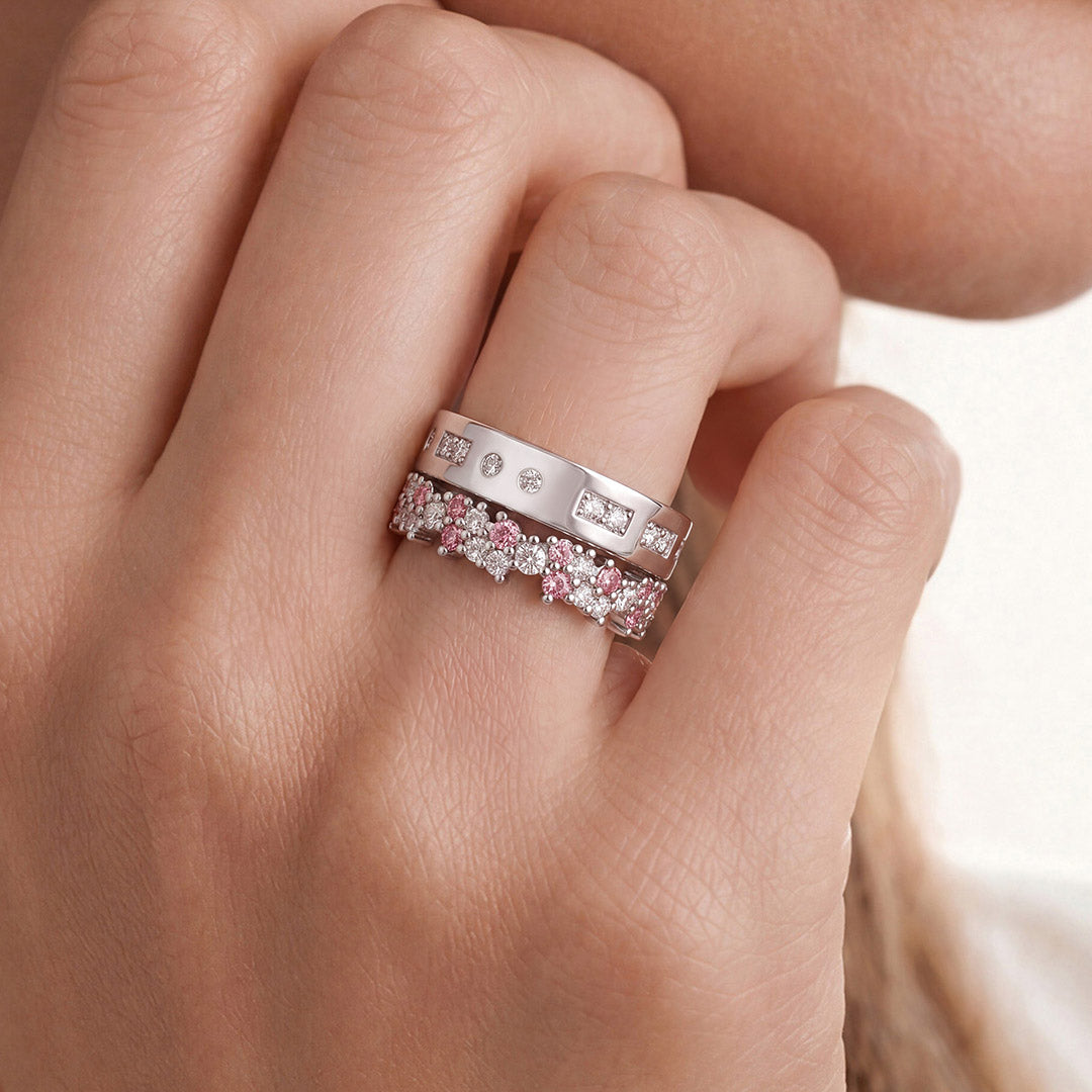 Gnoce Round Cut Baguette Stacking Band Ring Platinum-plated Silver Blend_2