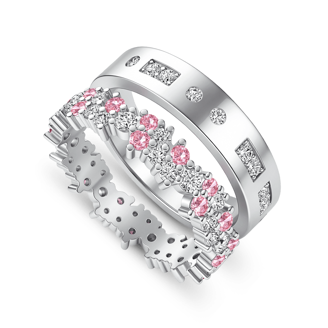 Gnoce Round Cut Baguette Stacking Band Ring Platinum-plated Silver Blend_4