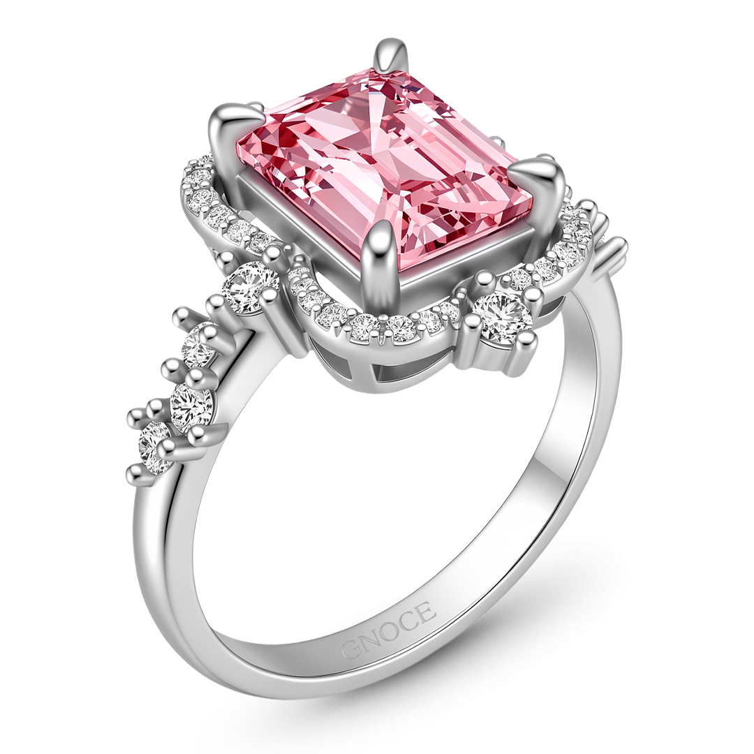 Gnoce Rectangle Cut Pink Gemstone Ring Platinum-plated Silver Blend_4