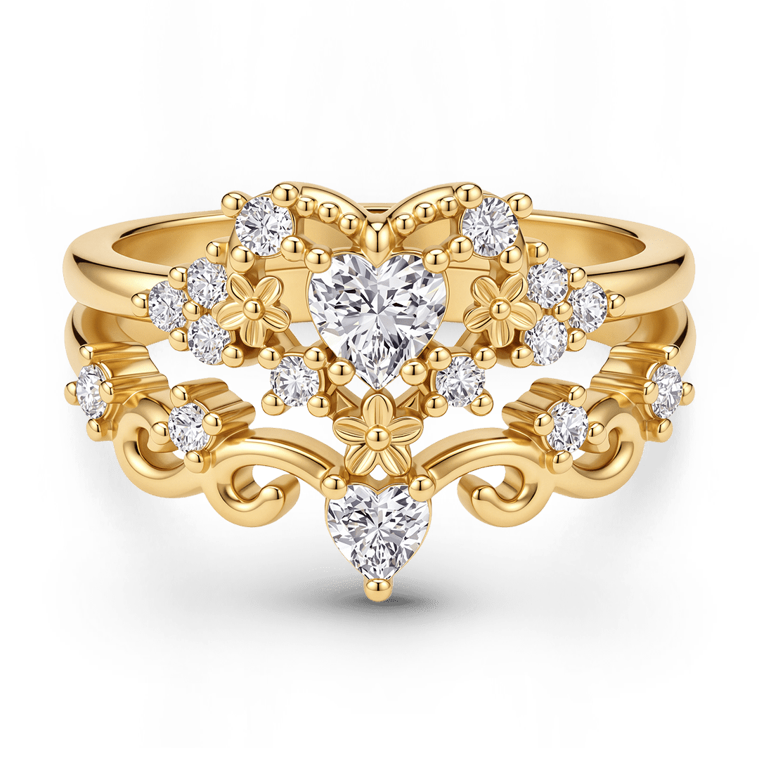 Gnoce Heart Shaped Filigree Bezel Vintage Ring Set_1
