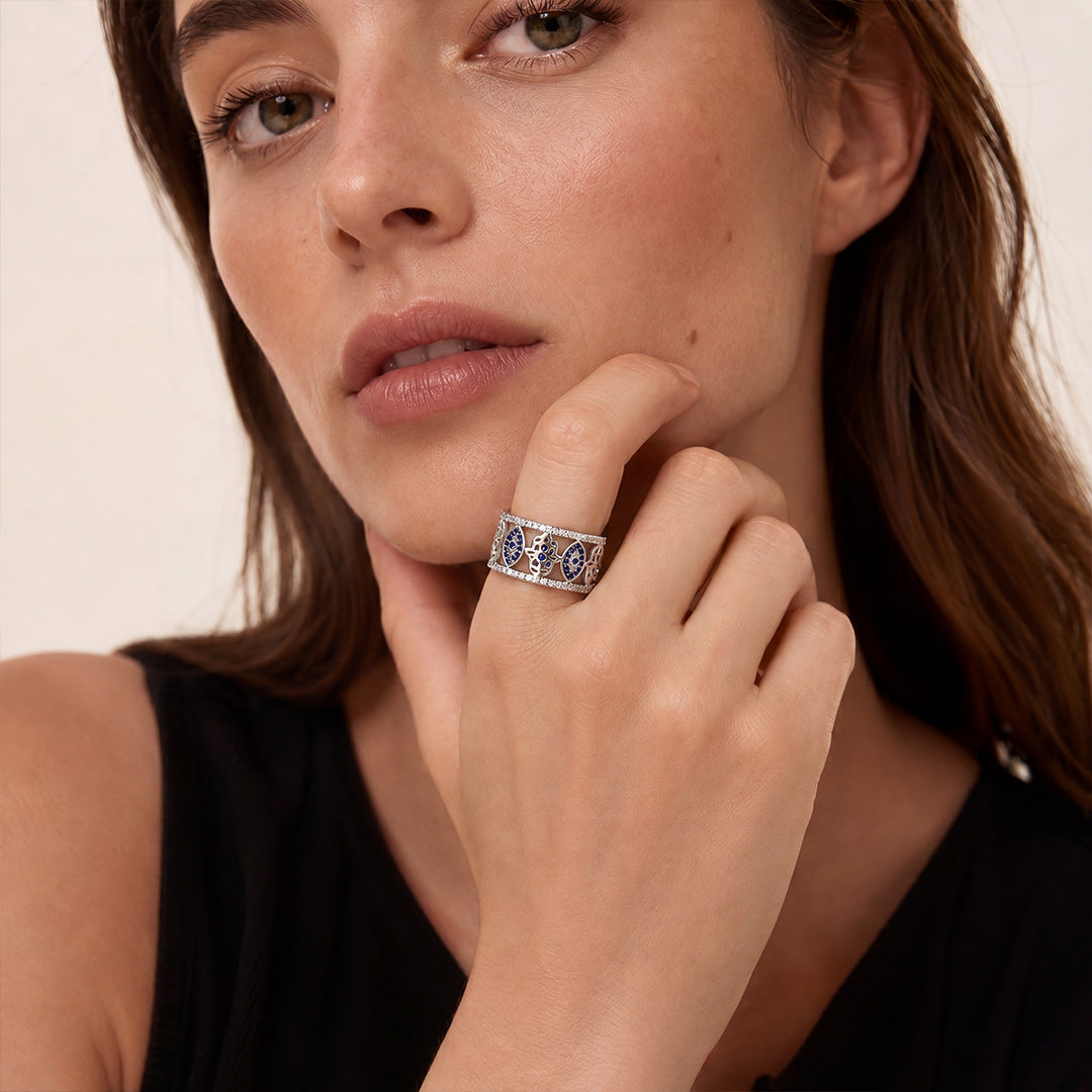 Gnoce Evil Eye Openwork Band Ring Platinum-plated Silver Blend_3