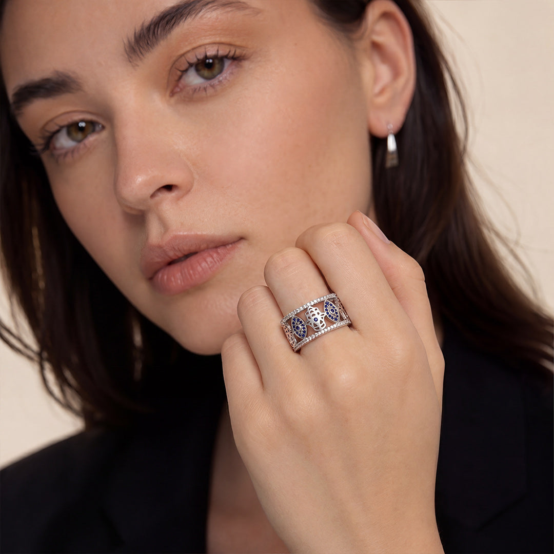 Gnoce Evil Eye Openwork Band Ring Platinum-plated Silver Blend_2