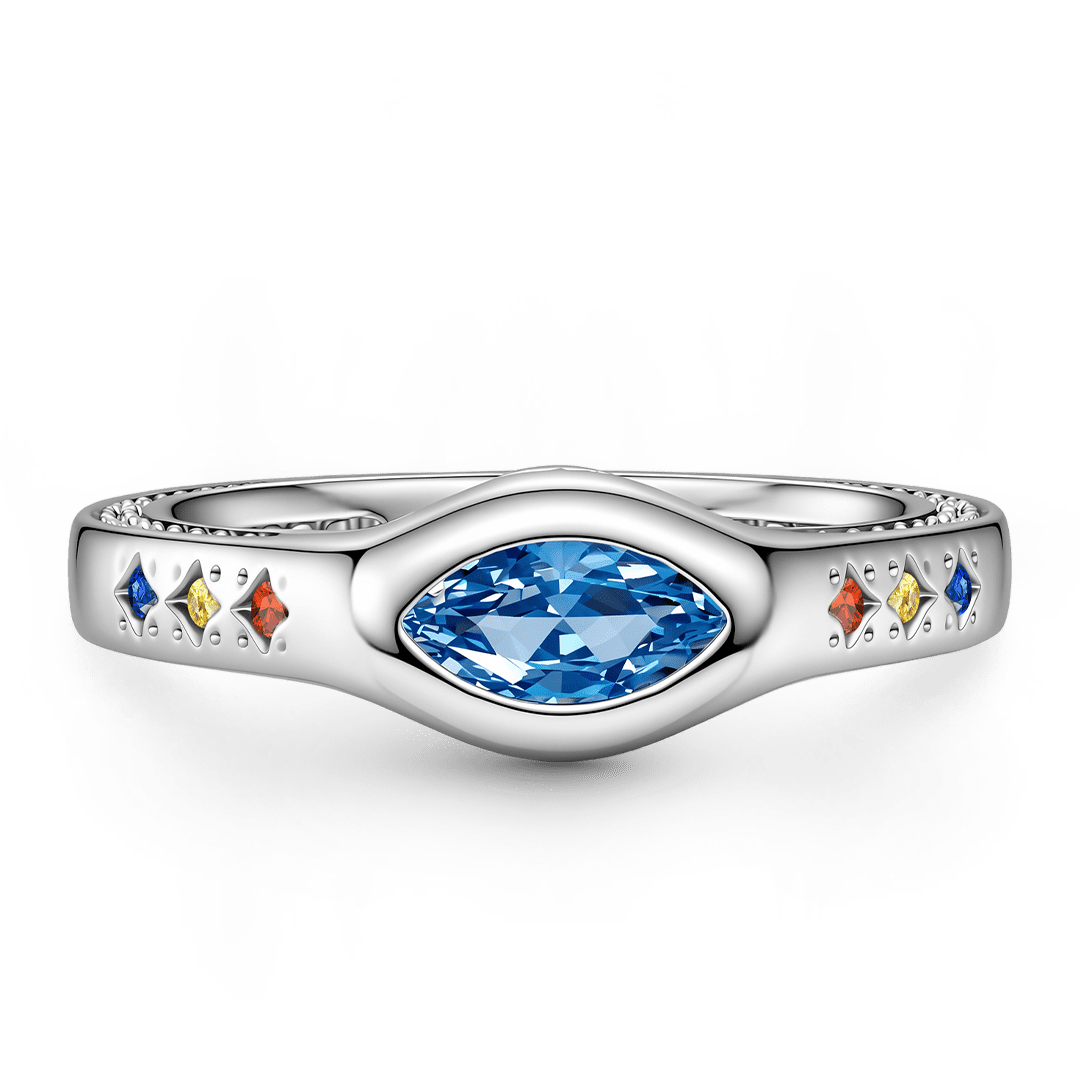 Gnoce Marquise Blue Gemstone Rainbow Cluster Ring Platinum-plated Silver Blend_1