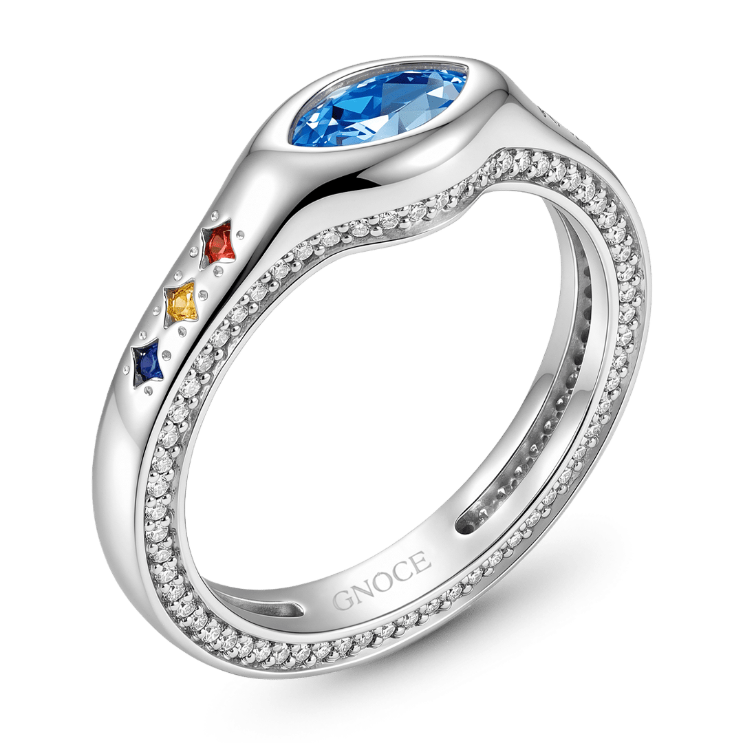 Gnoce Marquise Blue Gemstone Rainbow Cluster Ring Platinum-plated Silver Blend_5