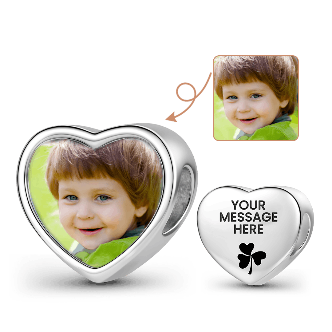Gnoce Engravable Heart Personalized Photo Beads Platinum-plated Silver Blend_1