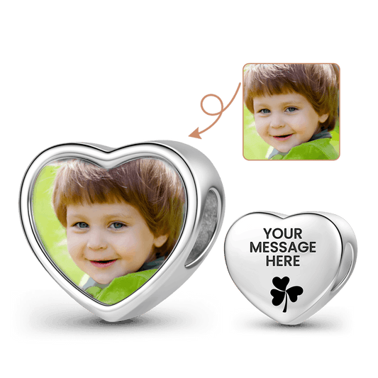 Gnoce Engravable Heart Personalized Photo Beads Platinum-plated Silver Blend_1
