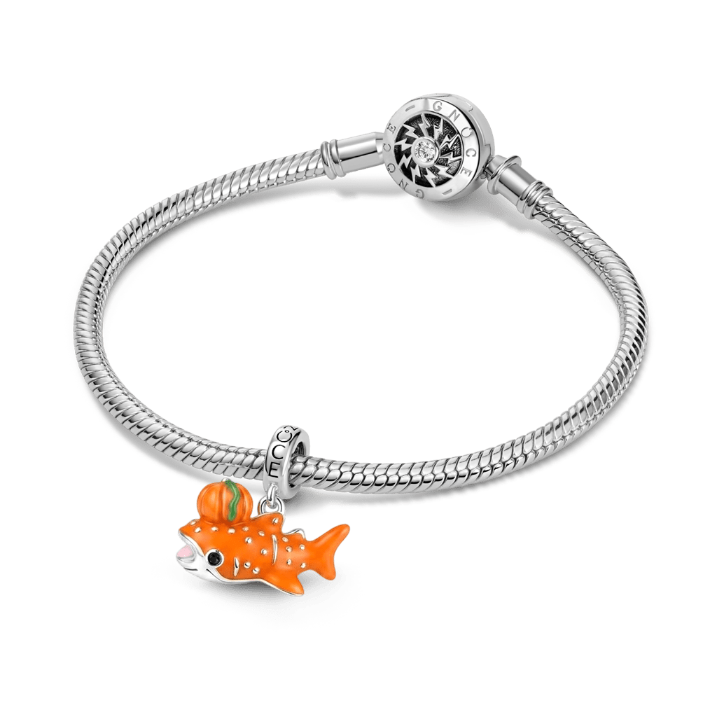 Gnoce Pumpkin Whale Shark Dangle Charm Platinum-plated Silver Blend_3