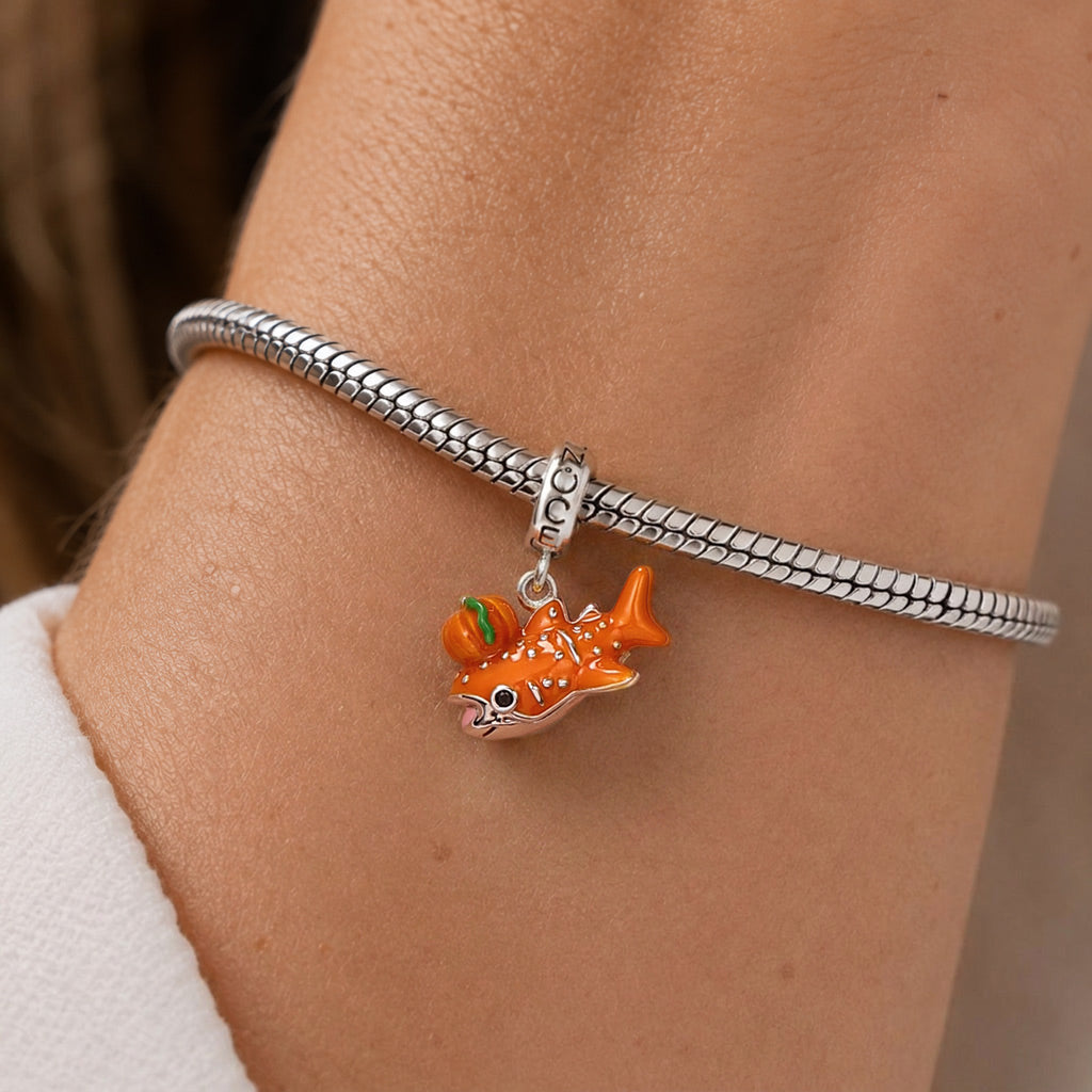 Gnoce Pumpkin Whale Shark Dangle Charm Platinum-plated Silver Blend_2
